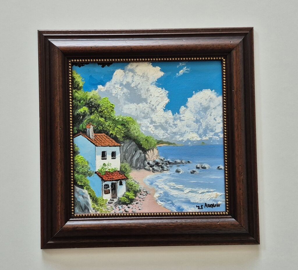 Oil on canvas - House by the sea, beautiful painting
