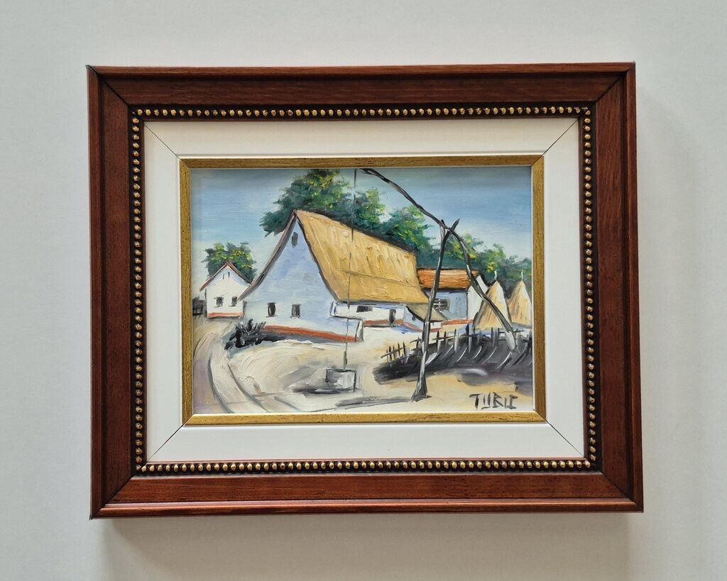 Oil on hardboard - Small farmhouse, beautiful picture