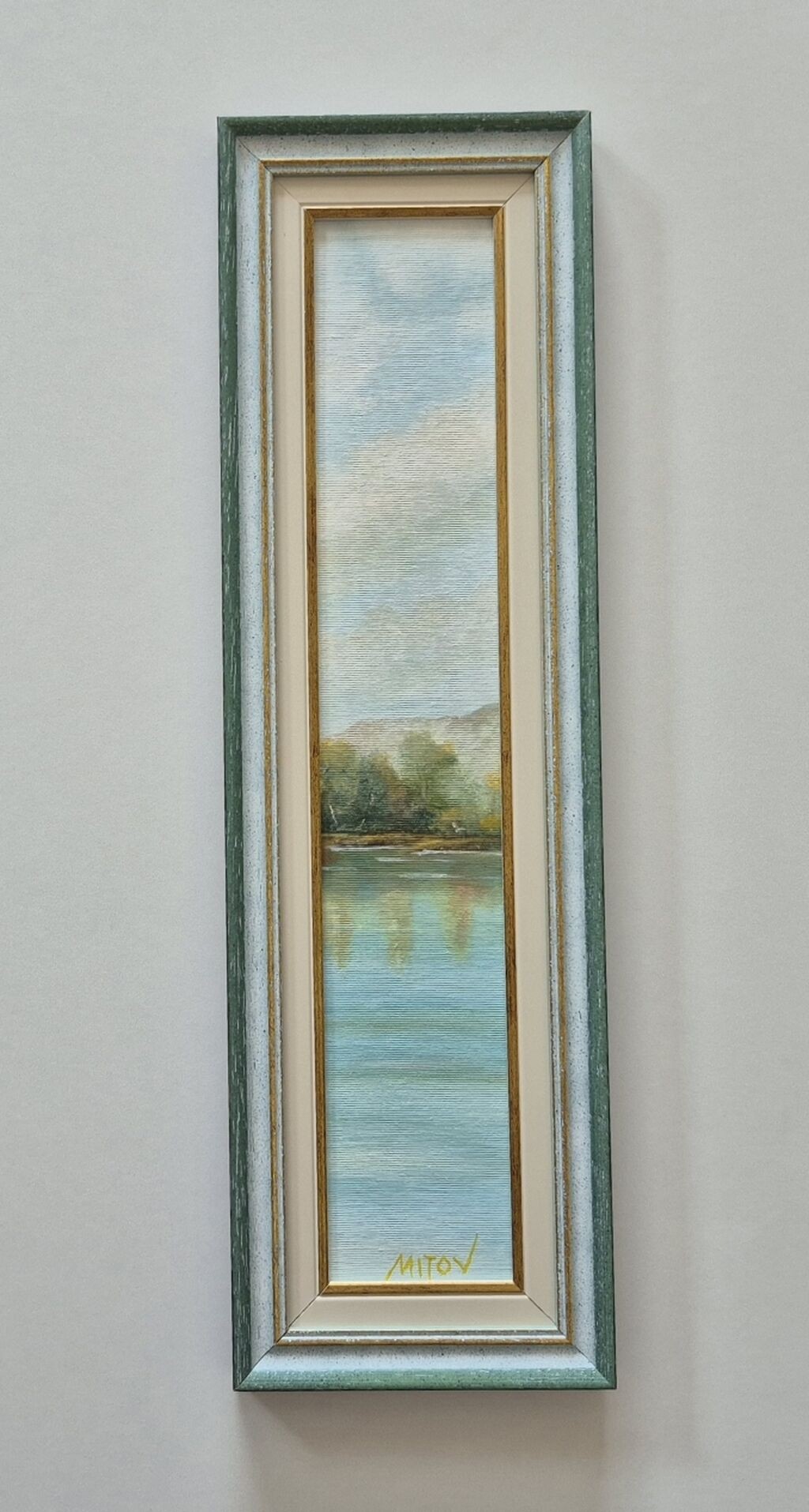 Oil on canvas - River landscape, beautiful picture