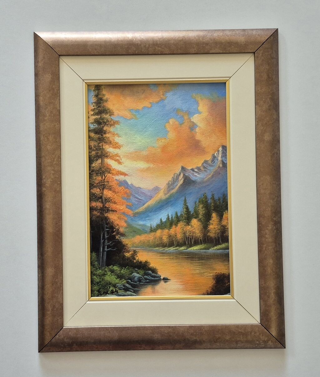 Oil on canvas - Sunset on the mountain