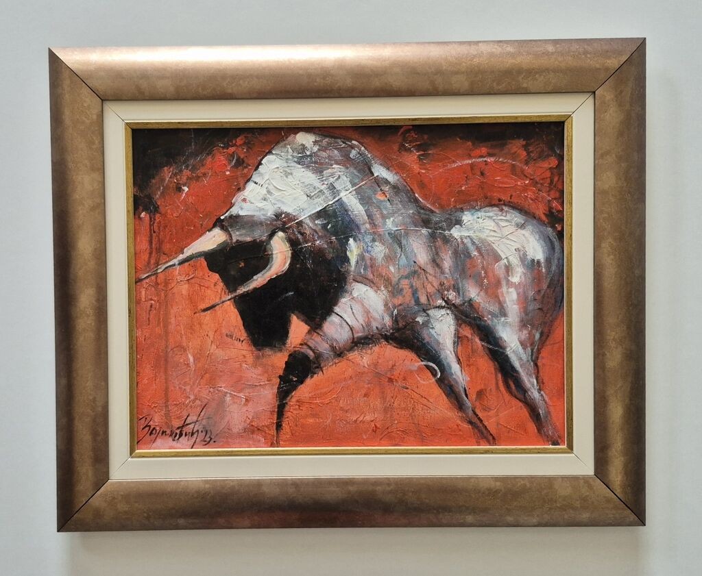 Oil on canvas - The power of a bull, a beautiful painting