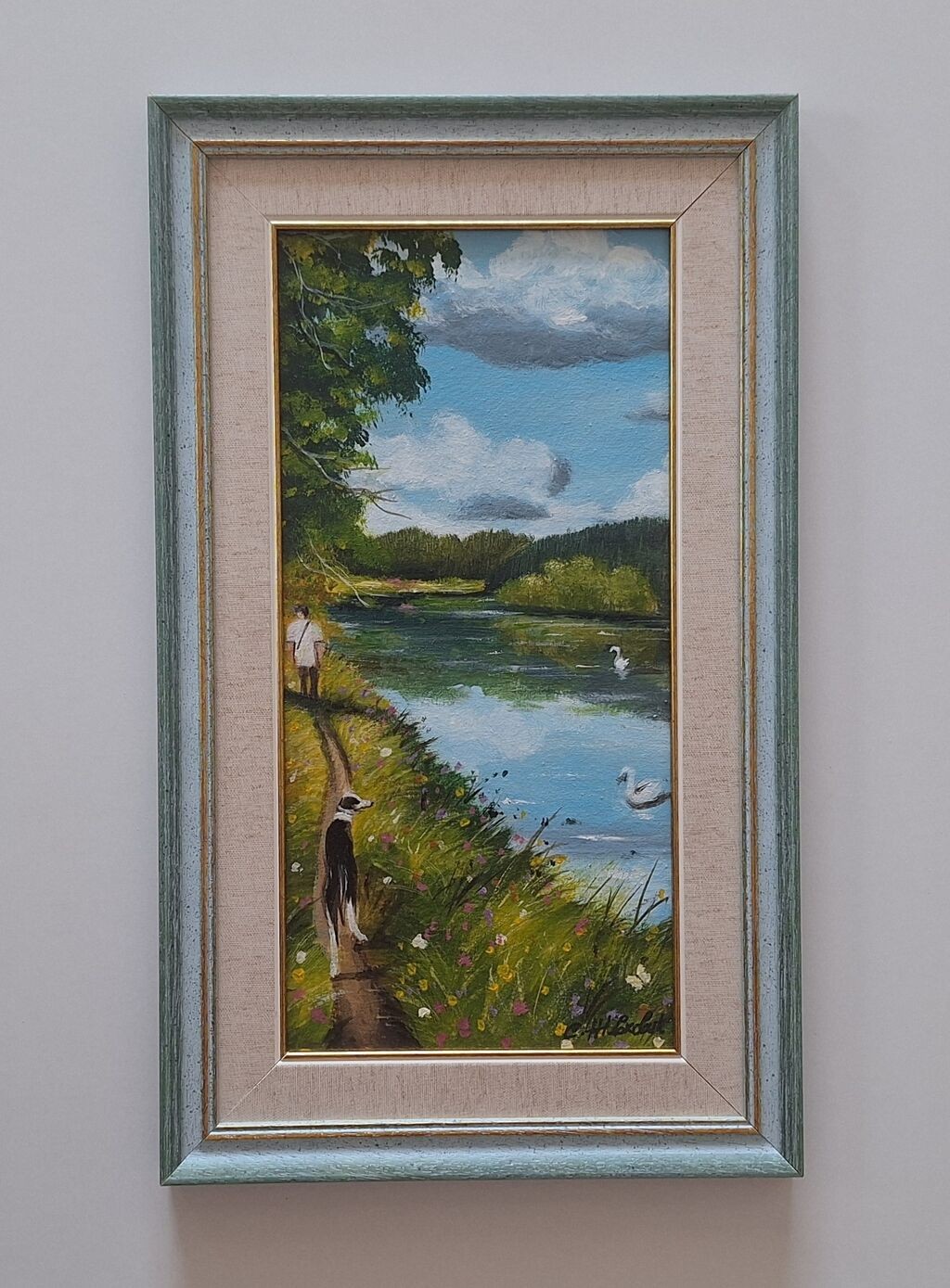 Oil on canvas - Man, dog and nature