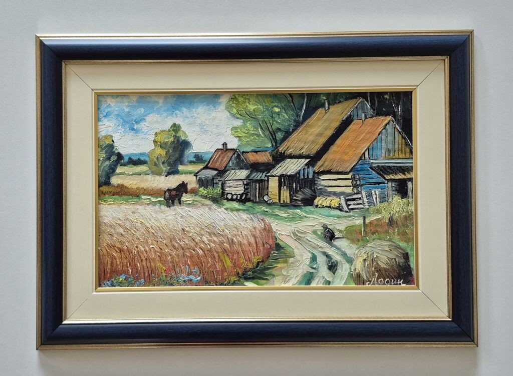 Oil on hardboard - Village corner, beautiful picture