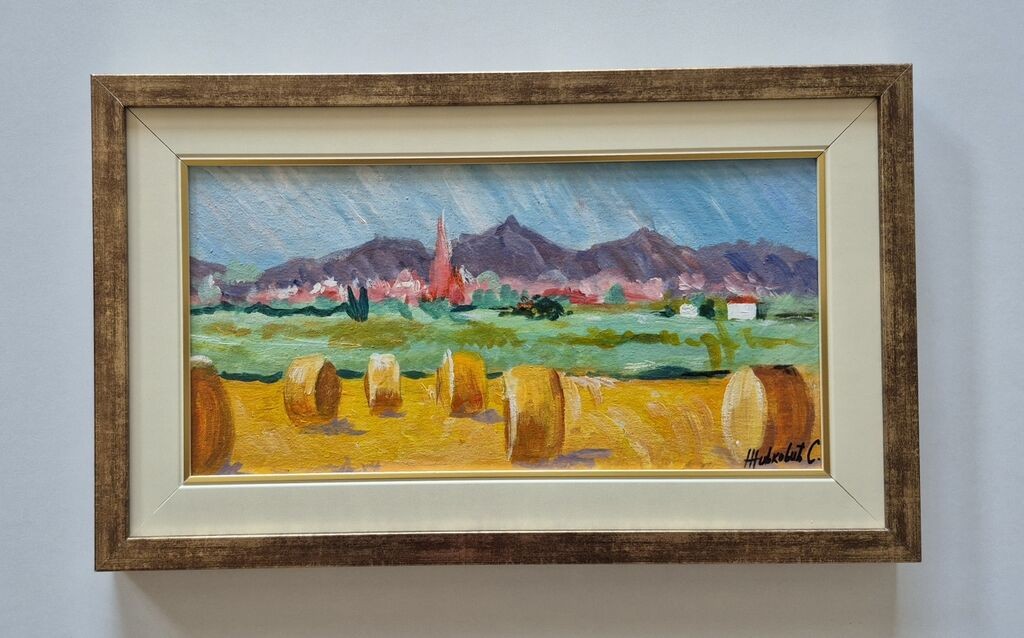 Oil on canvas - Village, summer and hay
