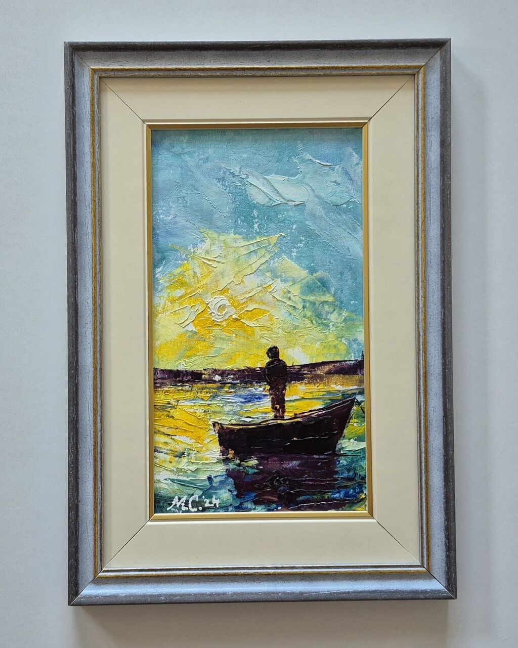 Oil on canvas - Boy and sunset