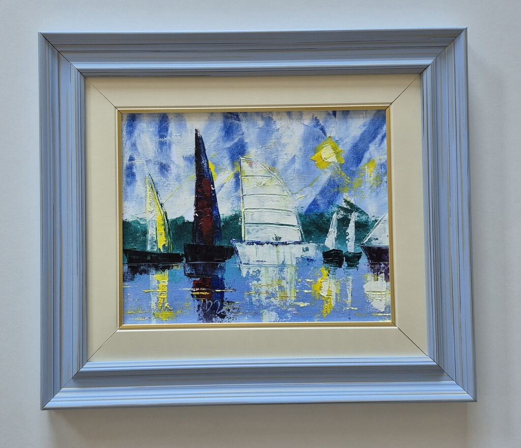 Oil on canvas - Sailing boats on the blue sea