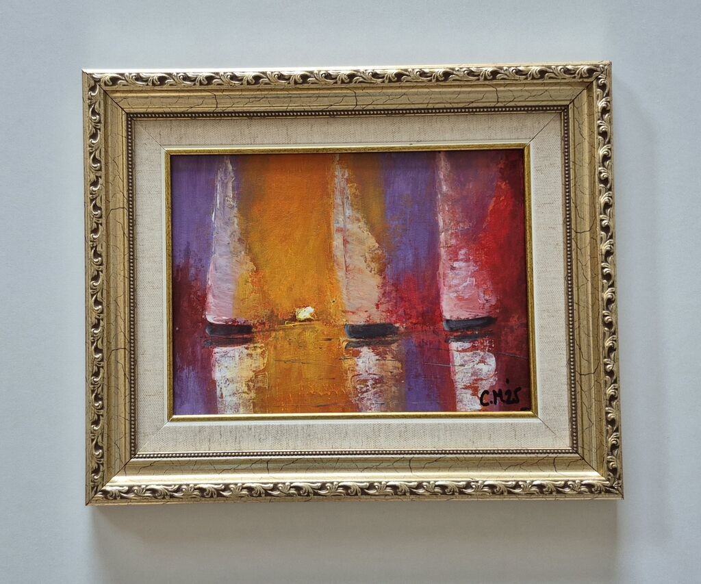 Oil on cardboard - Sailboats 3