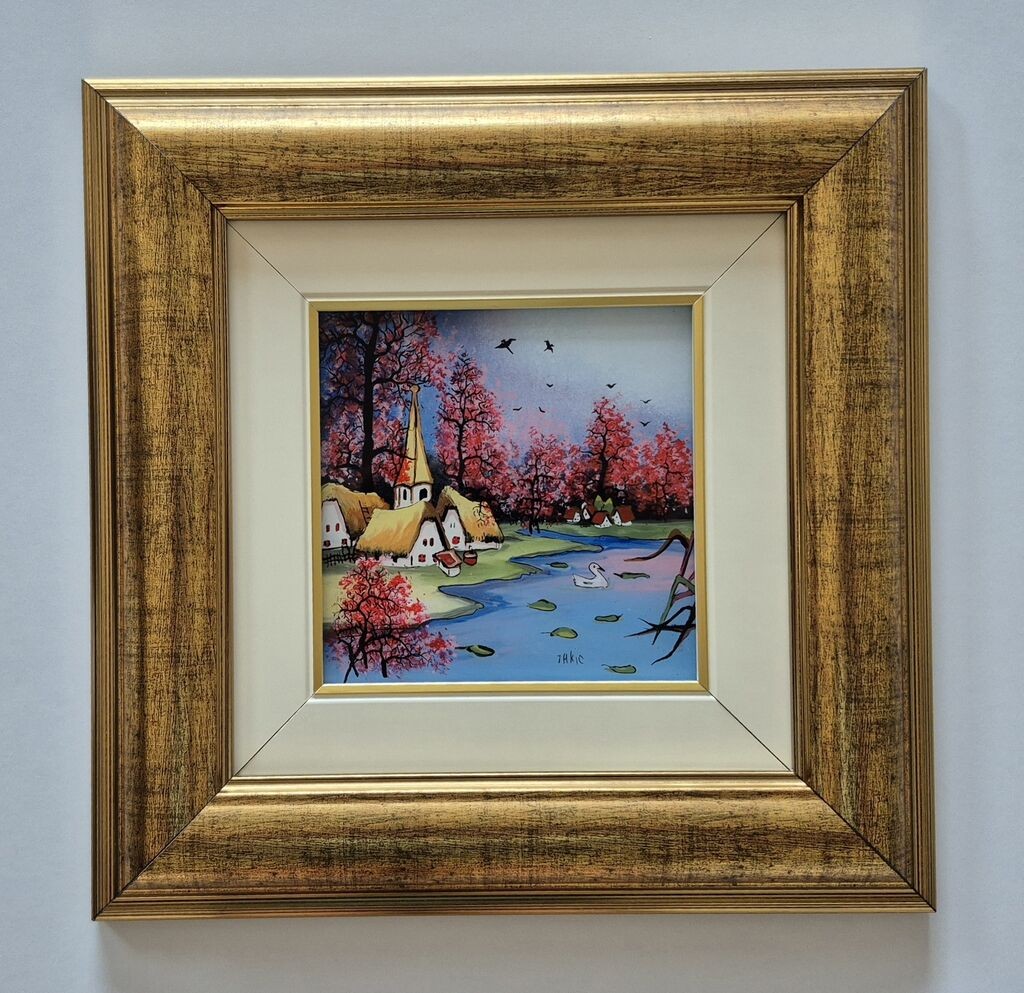 Naiva, oil on glass - Village by the lake