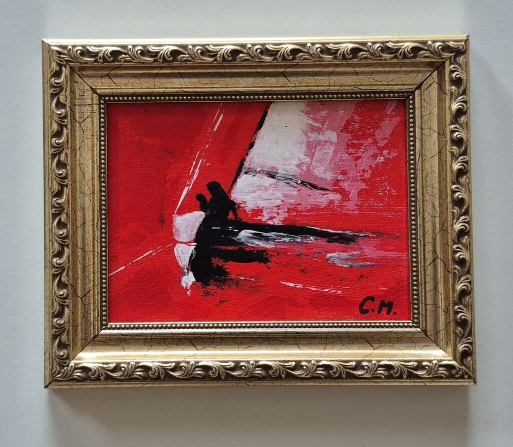 Oil on cardboard - Sailing, miniature