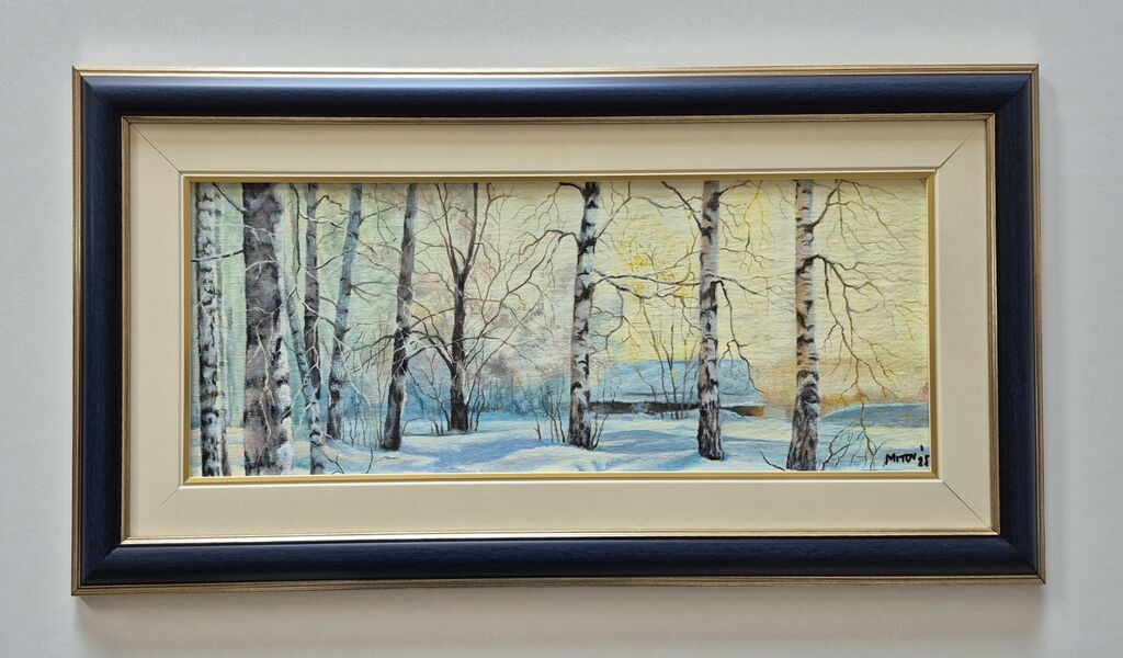 Oil on canvas - Birches in the snow, beautiful picture