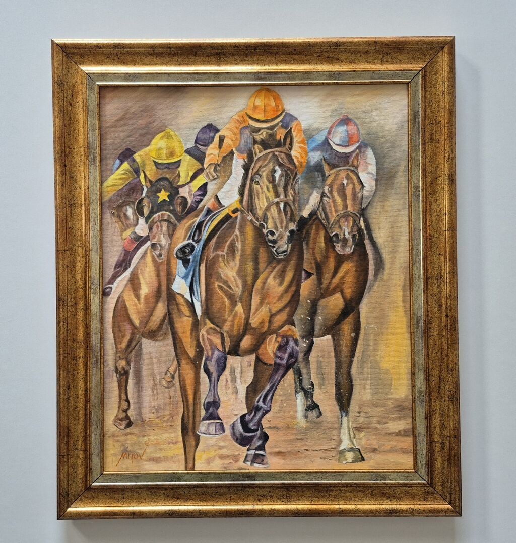 Oil on canvas - Horse race, beautiful picture