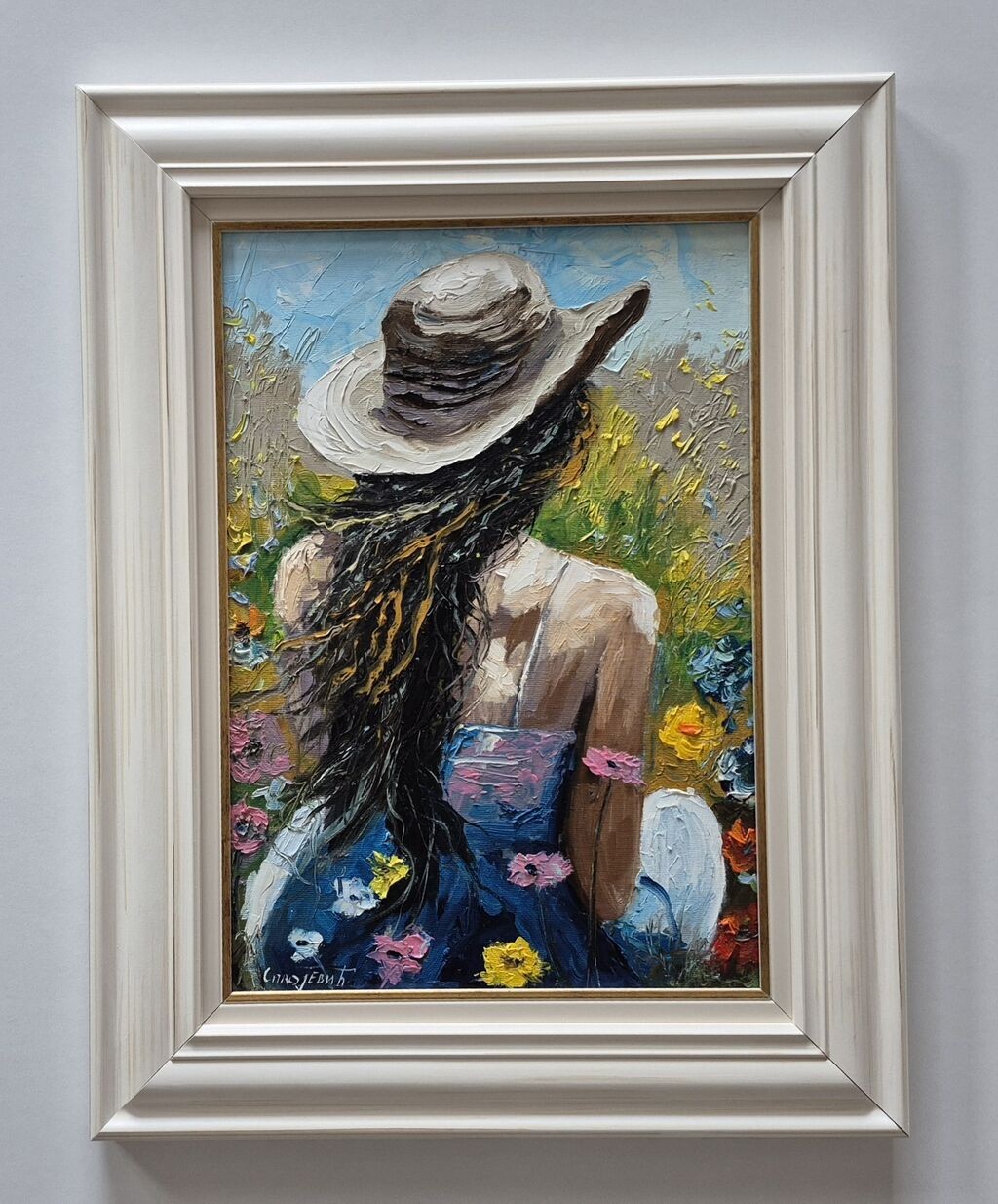 Oil on canvas - Girl in flowers, beautiful painting