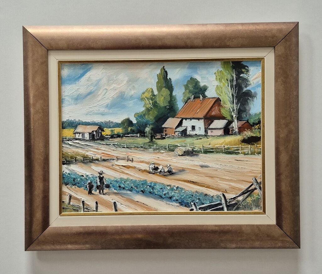 Oil on canvas - People in the village, a beautiful picture