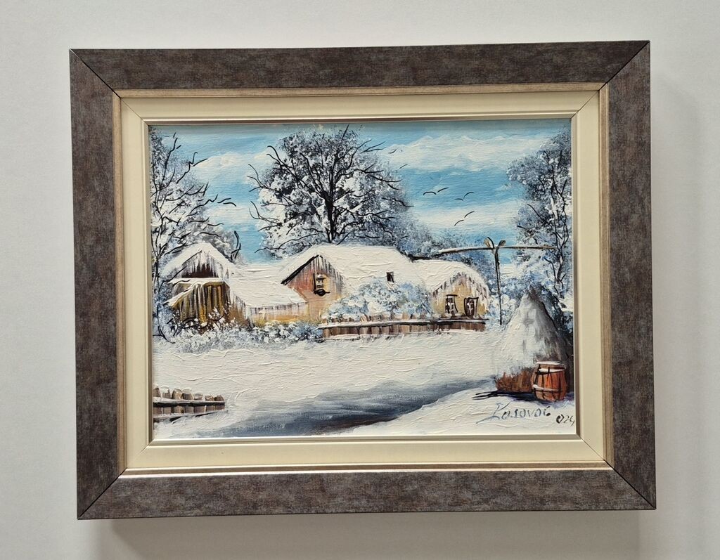 Oil on canvas - Winter in Vojvodina, a beautiful picture