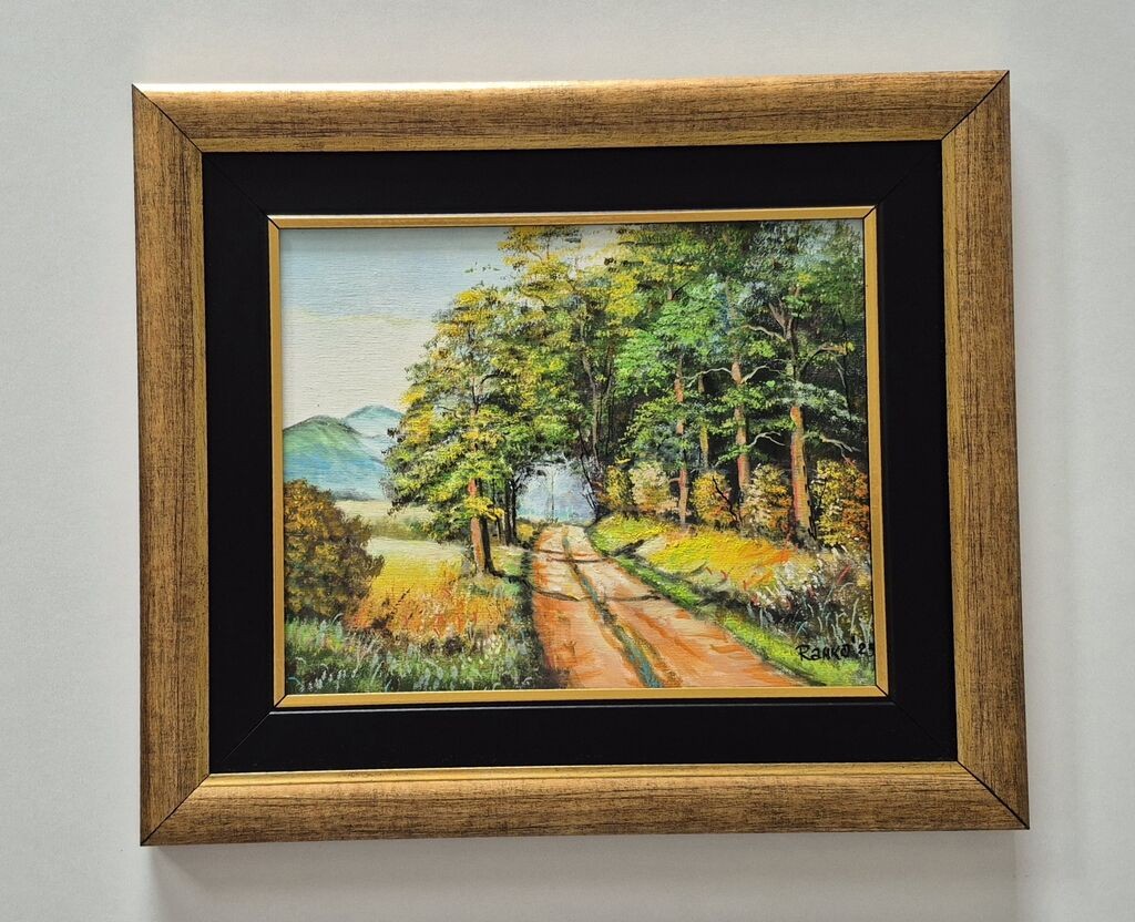 Oil on canvas - Tree line in nature, beautiful picture