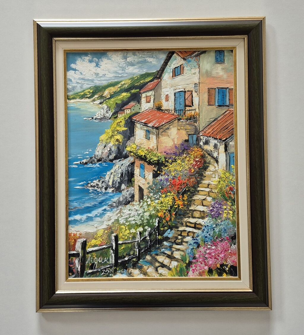 Oil on hardboard - Paradise on the sea, beautiful painting