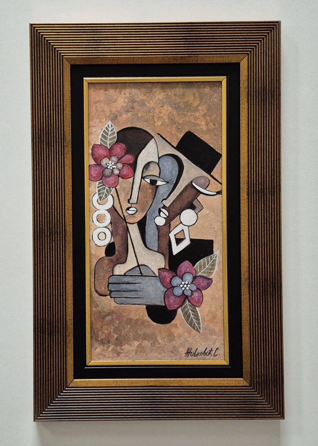 Oil on canvas - A lady and a gentleman, a beautiful picture
