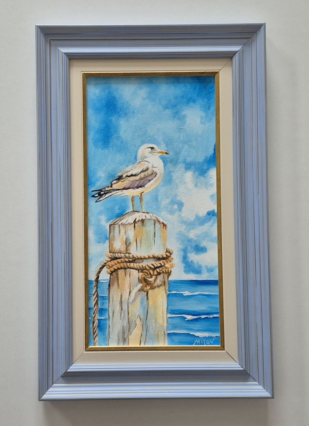 Oil on canvas - Seagull and the sea, beautiful picture