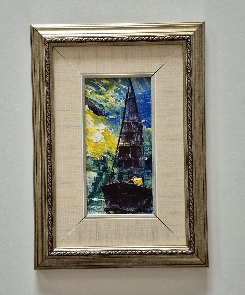 Oil on canvas - Ship in the night, beautiful picture