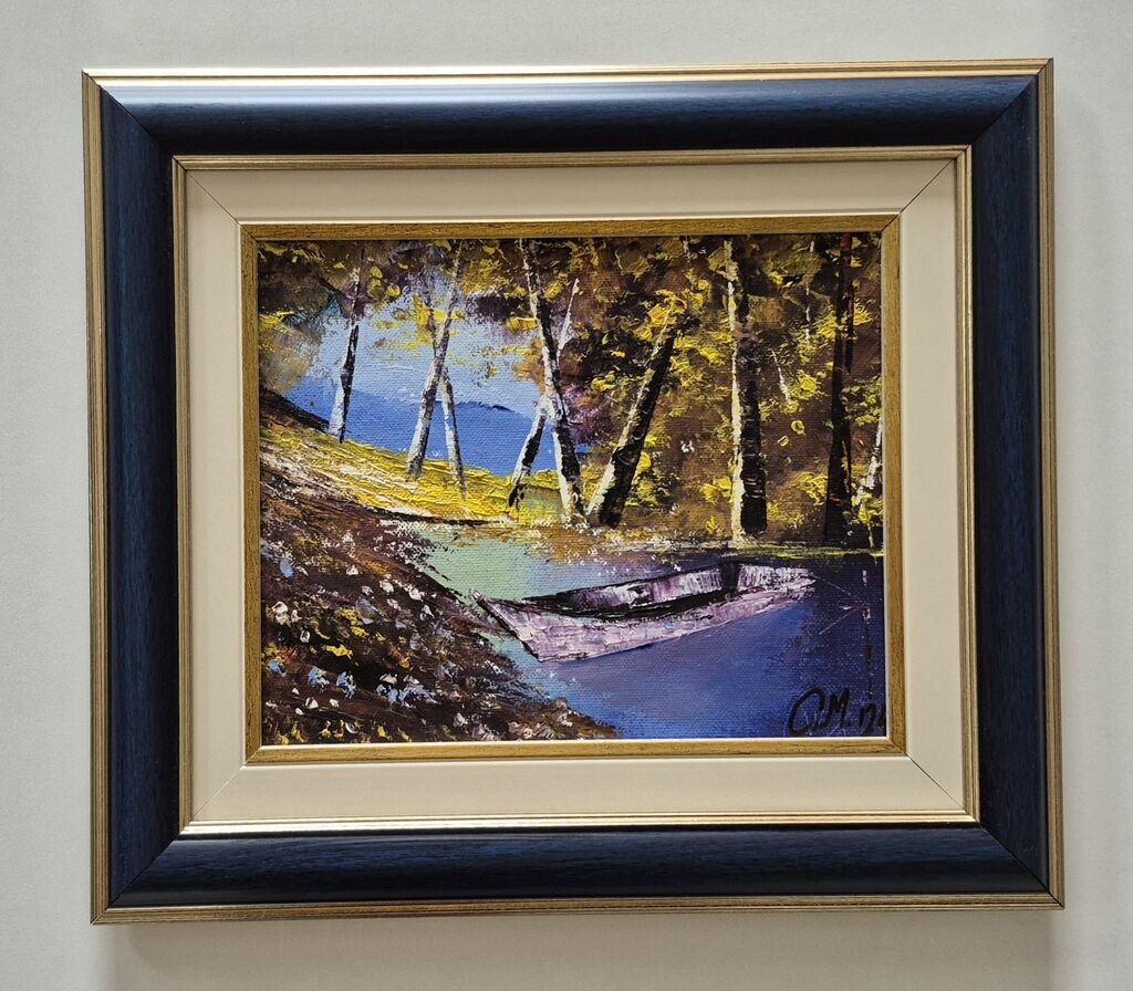 Oil on canvas - Small boat in the forest
