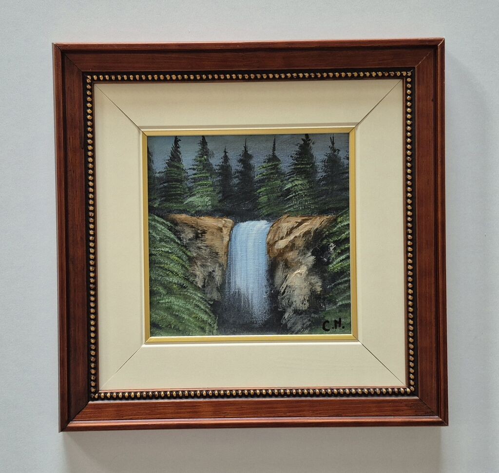 Oil on cardboard - Waterfall - miniature