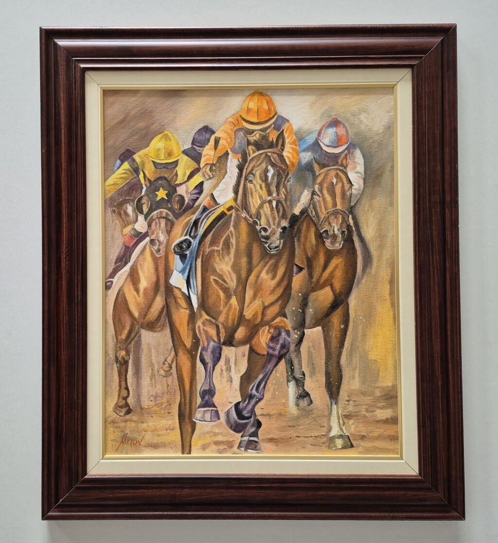 Oil on canvas - Horse race, beautiful picture