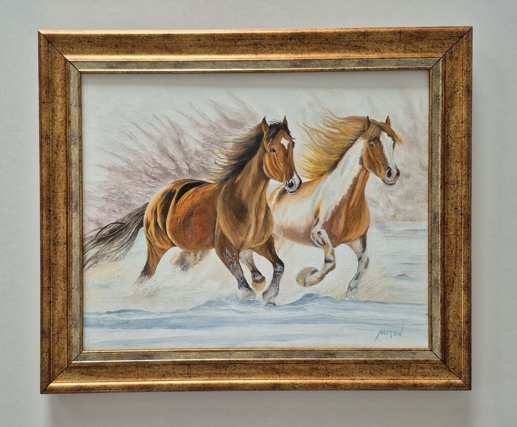 Oil on canvas - Horses in the snow