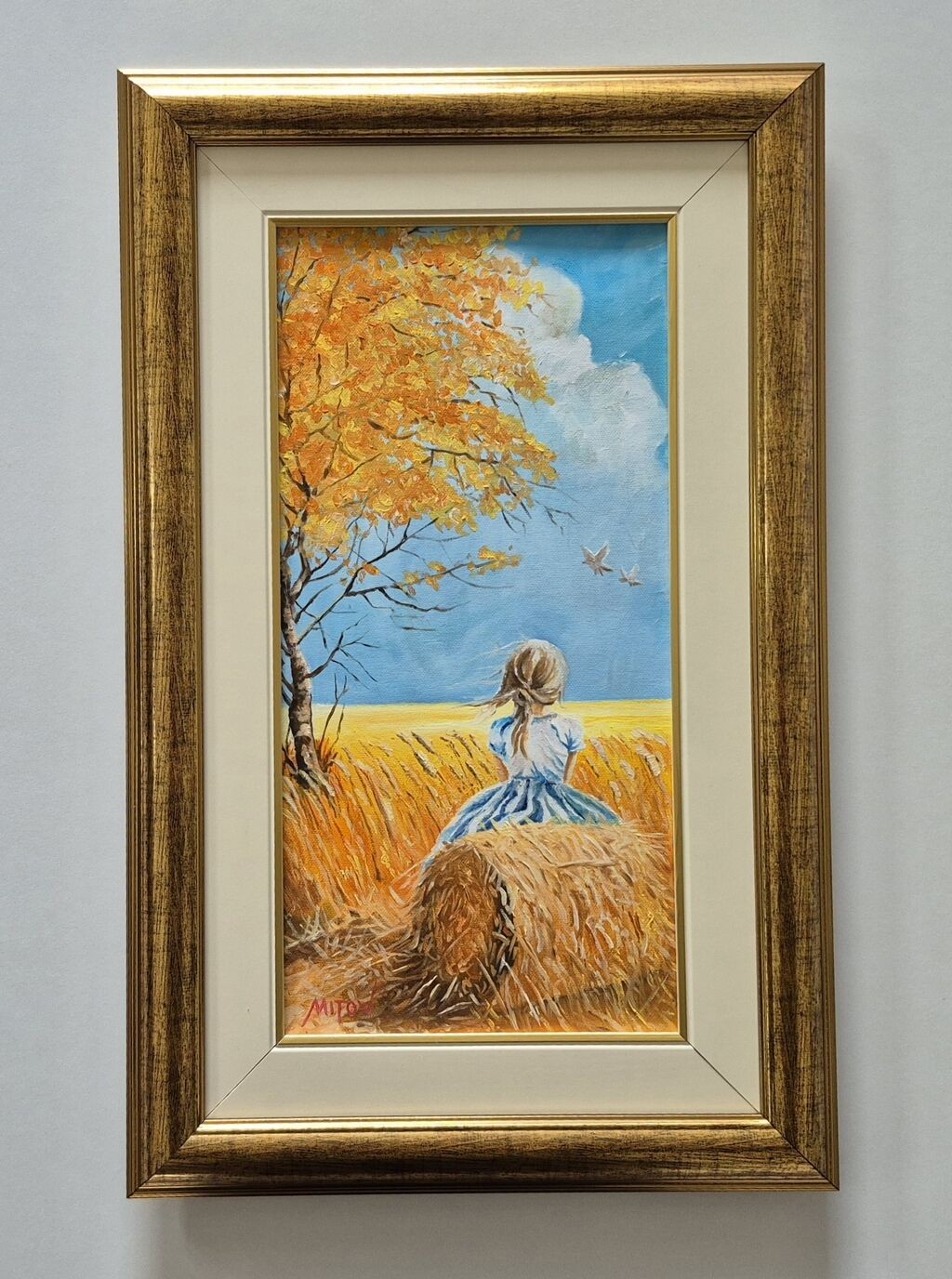 Oil on canvas - A memory from the village, a beautiful picture