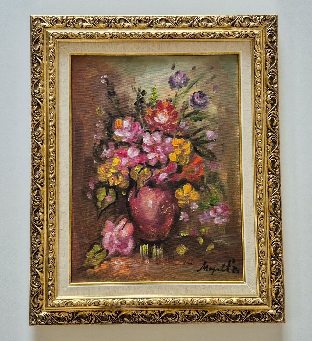 Oil on canvas - Vase with flowers 2, lux framed