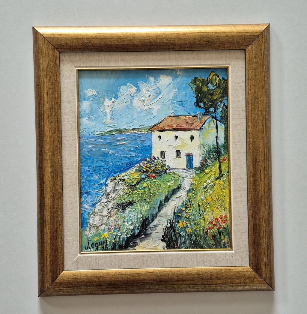Oil on canvas - House on the sea, beautiful picture