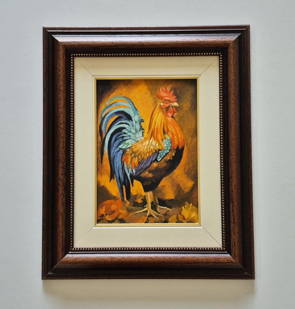 Oil on canvas - Proud rooster, beautiful picture