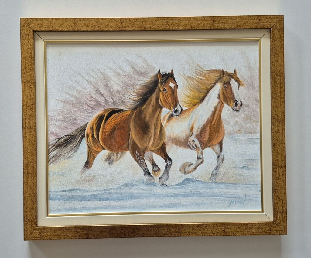 Oil on canvas - Two horses, beautiful painting