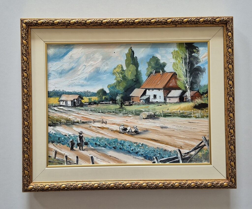 Oil on canvas - Life in the village, beautiful