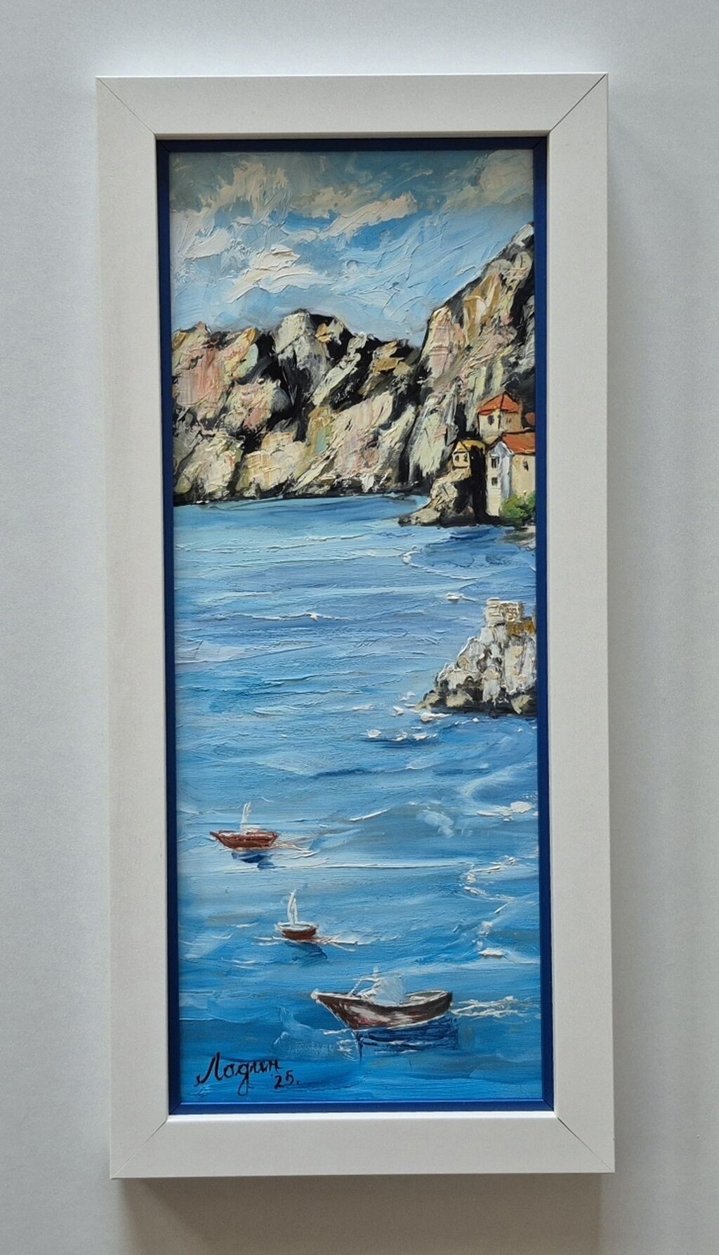 Oil on hardboard - On the blue sea, beautiful