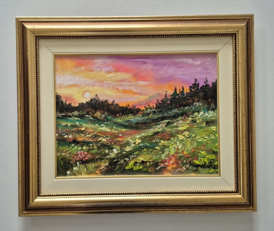 Oil on canvas - Golden sunset, beautiful painting