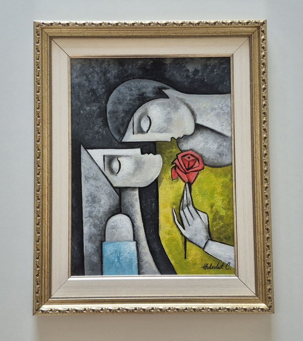 Oil on canvas - A great courtship, a beautiful painting