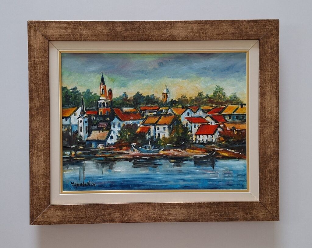 Oil on canvas - City by the river