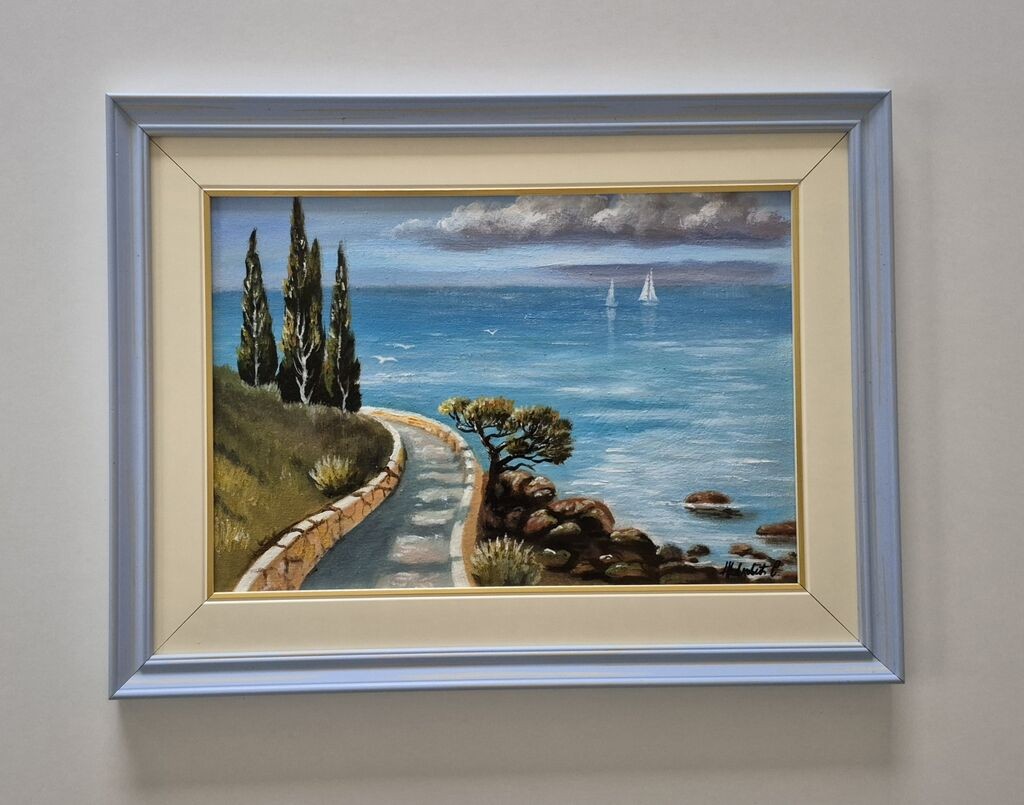 Oil on canvas - Path by the sea, beautiful painting