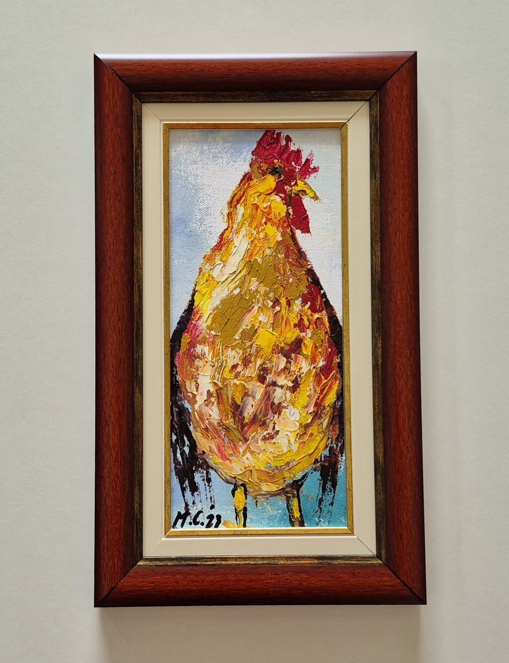 Oil on canvas - Fat rooster, beautiful painting