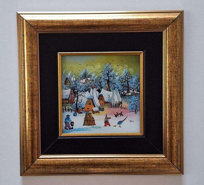 Naiva, oil on glass - Winter fairy tale, rare