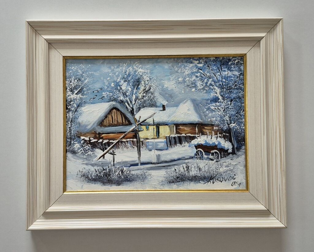 Oil on canvas - Salas under the snow, beautiful picture