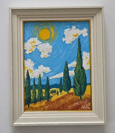 Oil on canvas - Scent of cypress, beautiful painting by Dusko Dule