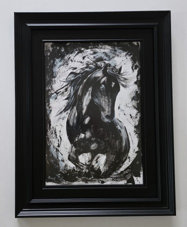Black Horse - acrylic on paper - beautiful painting by Dusko Dule