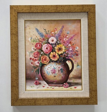 Oil on masonite - Cup with flowers by Dusko Dule