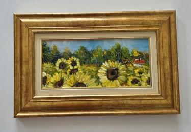 Oil on canvas - House in a sunflower field by Dusko Dule