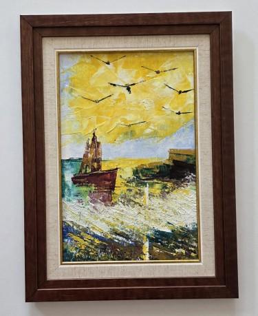 Oil on canvas - Sail and seagulls, a beautiful painting by Dusko Dule