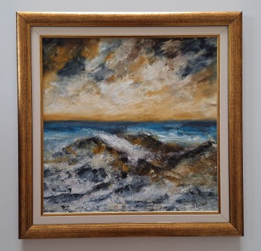 Oil on canvas - Storm on the sea, beautiful!