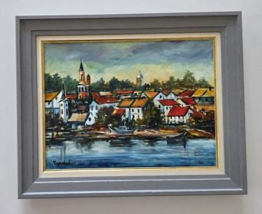 Oil on canvas - City by the river, beautiful by Dusko Dule