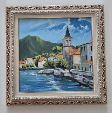 Oil on canvas - Bell tower by the sea, beautiful by Dusko Dule