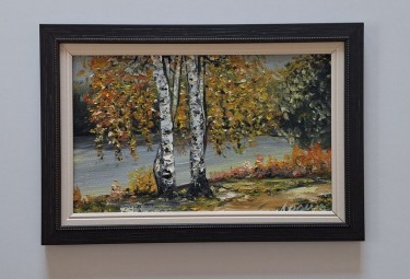 Oil on hardboard - Under the birch, a beautiful painting